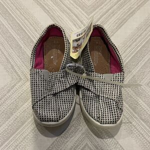 TOMS Girls Tiny Classic Silver Herringbone Velcro Sneakers Size 9
